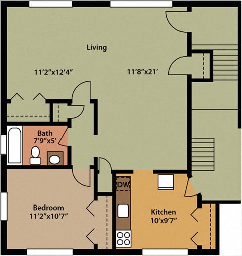 Floor plan for 1 bed, 1 bath, 713 sqft